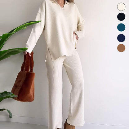 Rosalie | Women's Relaxed Casual two-piece set with V neck and slit