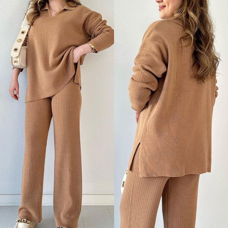 Rosalie | Women's Relaxed Casual two-piece set with V neck and slit