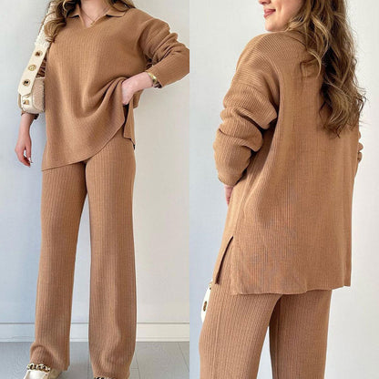 Rosalie | Women's Relaxed Casual two-piece set with V neck and slit