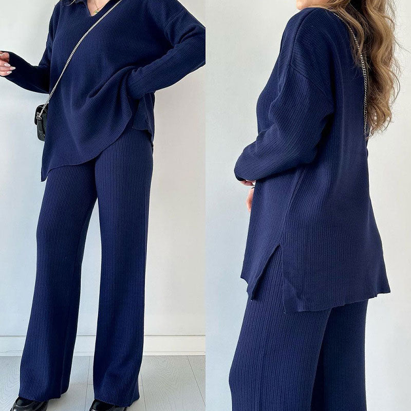 Rosalie | Women's Relaxed Casual two-piece set with V neck and slit