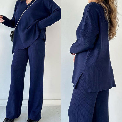 Rosalie | Women's Relaxed Casual two-piece set with V neck and slit
