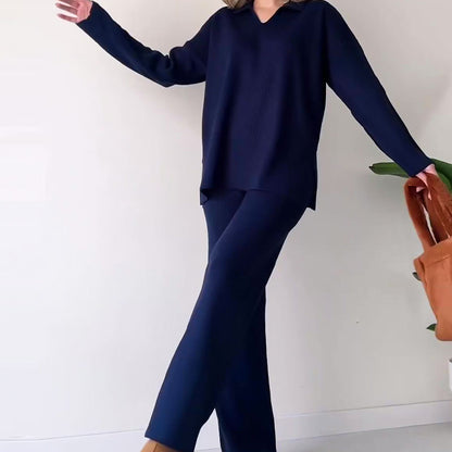 Rosalie | Women's Relaxed Casual two-piece set with V neck and slit