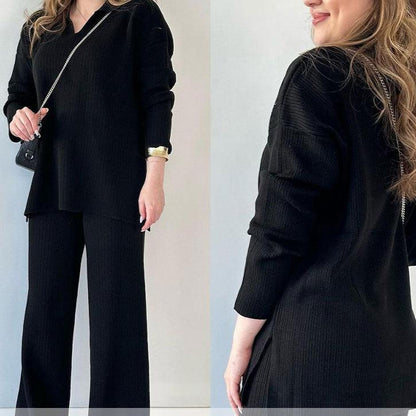 Rosalie | Women's Relaxed Casual two-piece set with V neck and slit