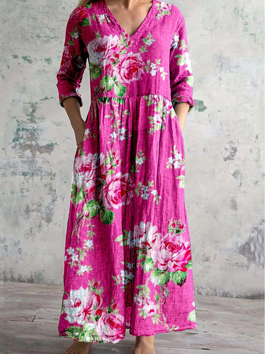 Rosaline | Women's Bold Blossom Maxi Dress with Pockets