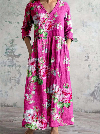 Rosaline | Women's Bold Blossom Maxi Dress with Pockets