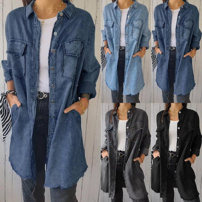 Deandra | Women's Longline Relaxed Oversized Denim Shirt with Pockets