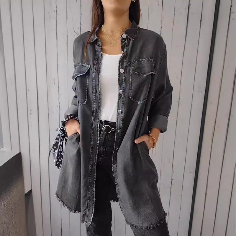 Deandra | Women's Longline Relaxed Oversized Denim Shirt with Pockets