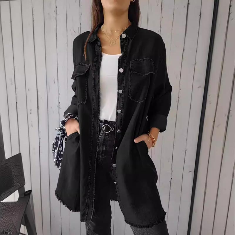 Deandra | Women's Longline Relaxed Oversized Denim Shirt with Pockets