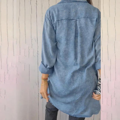 Deandra | Women's Longline Relaxed Oversized Denim Shirt with Pockets