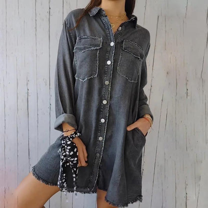 Deandra | Women's Longline Relaxed Oversized Denim Shirt with Pockets