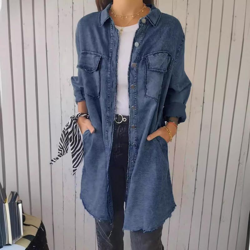 Deandra | Women's Longline Relaxed Oversized Denim Shirt with Pockets