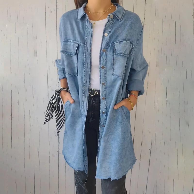 Deandra | Women's Longline Relaxed Oversized Denim Shirt with Pockets