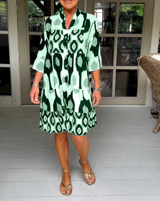 Women's Chic Pleated Mini Dress with V-Neck
