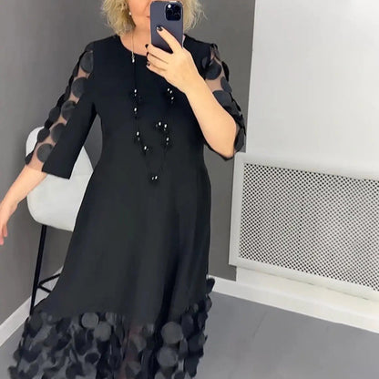 Demi | Women's Flared Midi Dress with Polka Dot Decor