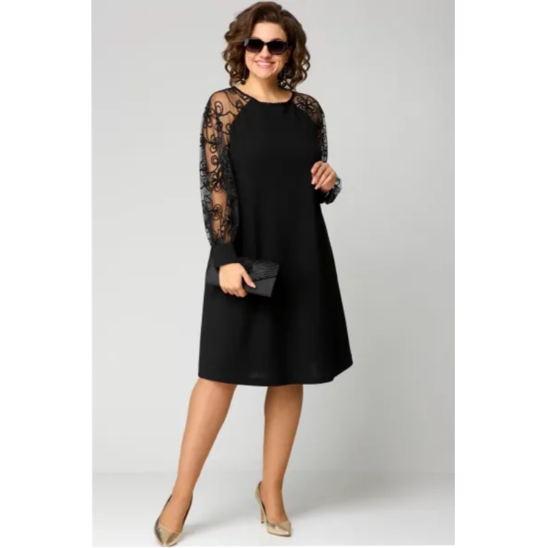 Elara | Women's Elegant Dress with Round Neck and Long Sleeve