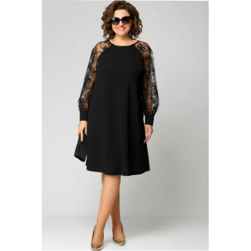 Elara | Women's Elegant Dress with Round Neck and Long Sleeve