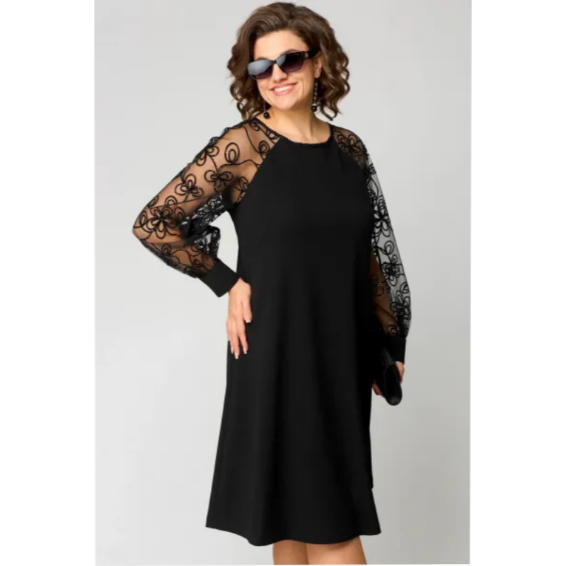 Elara | Women's Elegant Dress with Round Neck and Long Sleeve