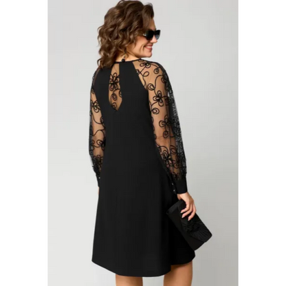 Elara | Women's Elegant Dress with Round Neck and Long Sleeve