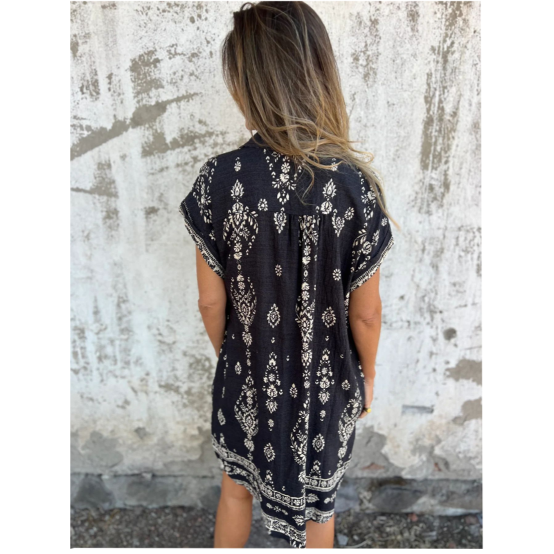 Mica | Women's Vintage Boho Mini Dress with Cap Sleeve