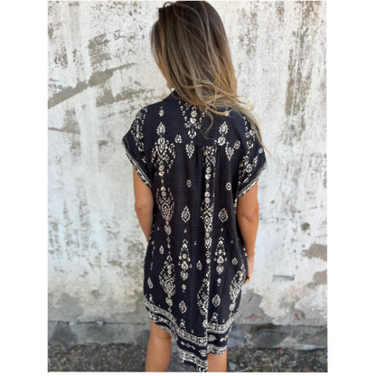 Mica | Women's Vintage Boho Mini Dress with Cap Sleeve