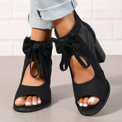 Isabel | Women's Cushioned Open-Toe Stylish Orthopedic Heels With Bow Charm