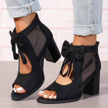 Isabel | Women's Cushioned Open-Toe Stylish Orthopedic Heels With Bow Charm