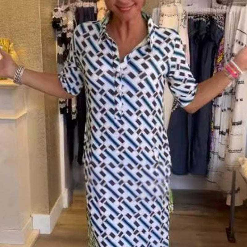 Pamela | Women's Geometric Patterned Shirt Dress