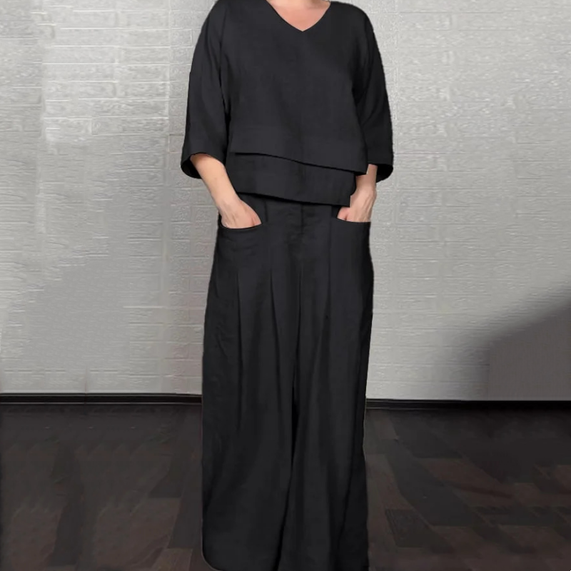 Noa | Women's Sleek Minimalist Two-Piece Ensemble with Pockets