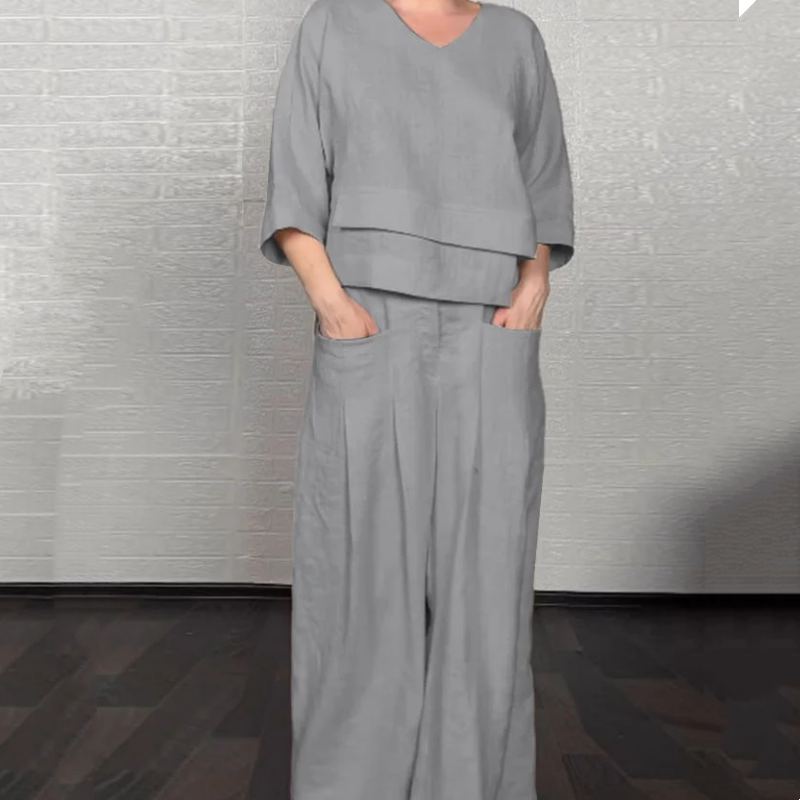 Noa | Women's Sleek Minimalist Two-Piece Ensemble with Pockets