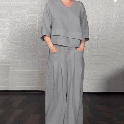 Noa | Women's Sleek Minimalist Two-Piece Ensemble with Pockets