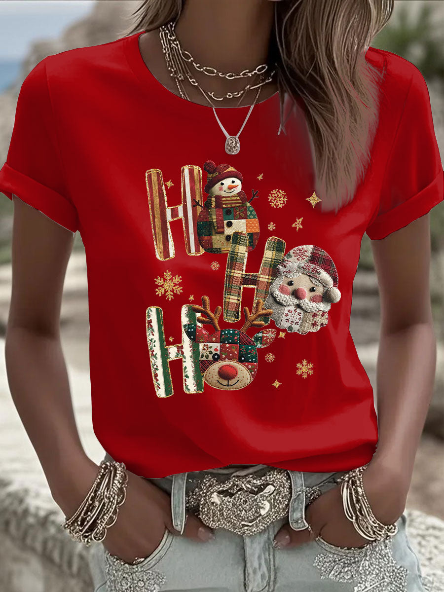 Women's Relaxed Christmas Print Casual T-shirt