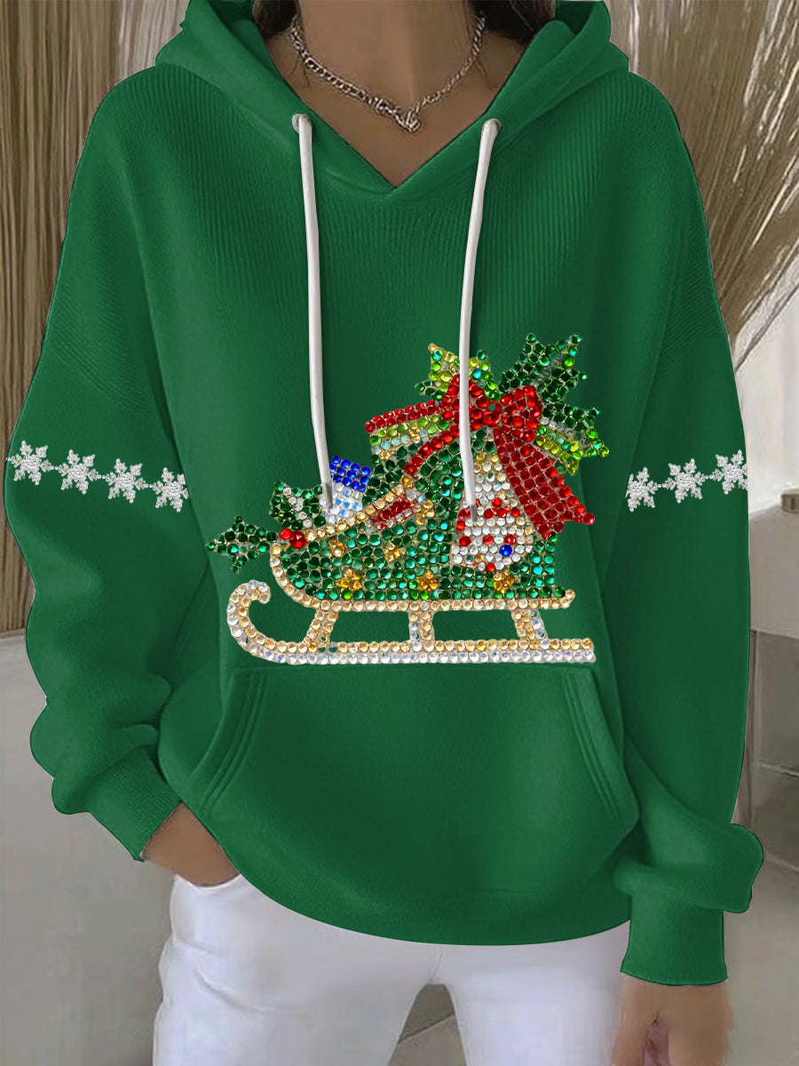 Women's Christmas Print Casual Hoodie with Drawstring