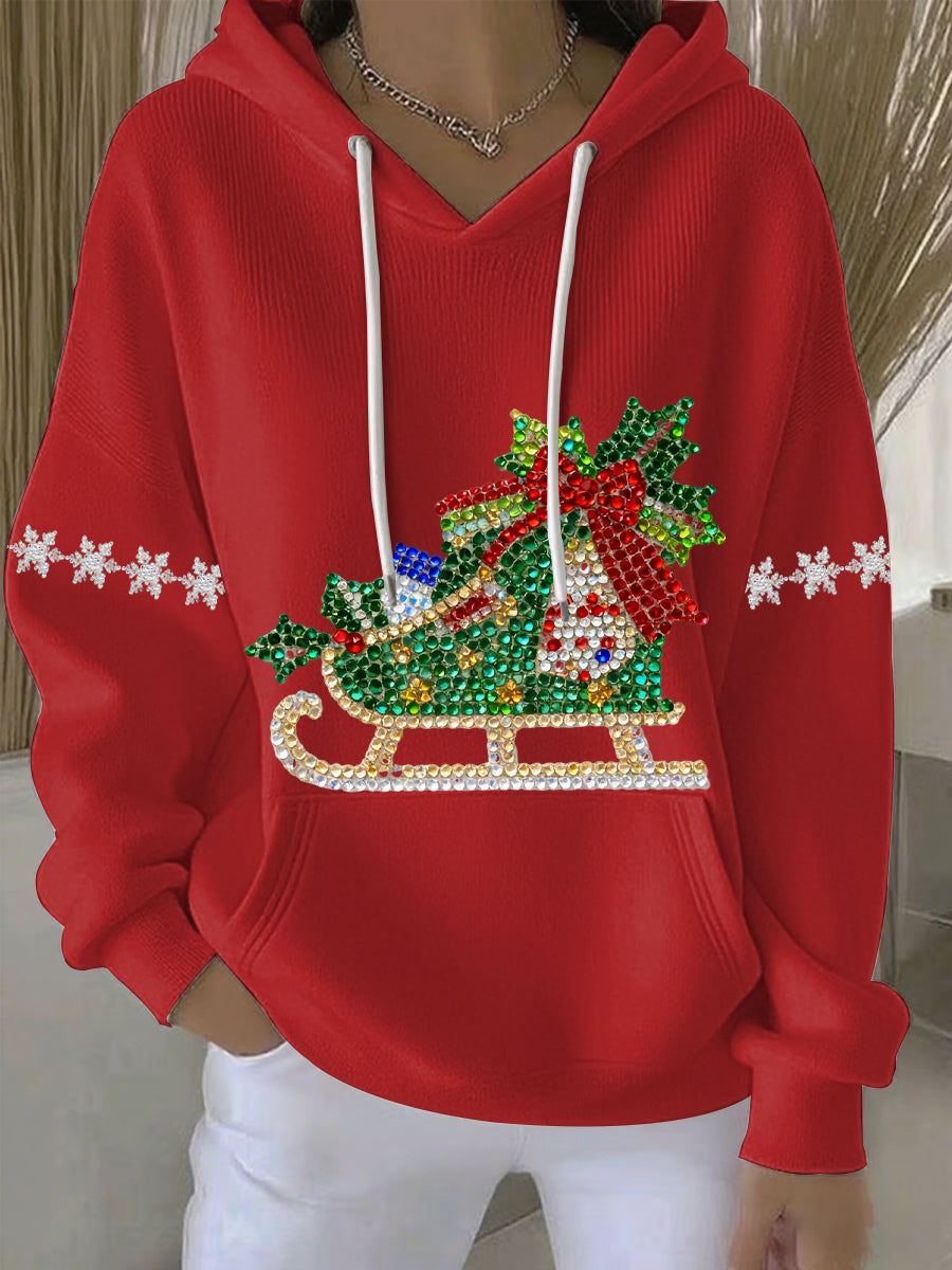 Women's Christmas Print Casual Hoodie with Drawstring