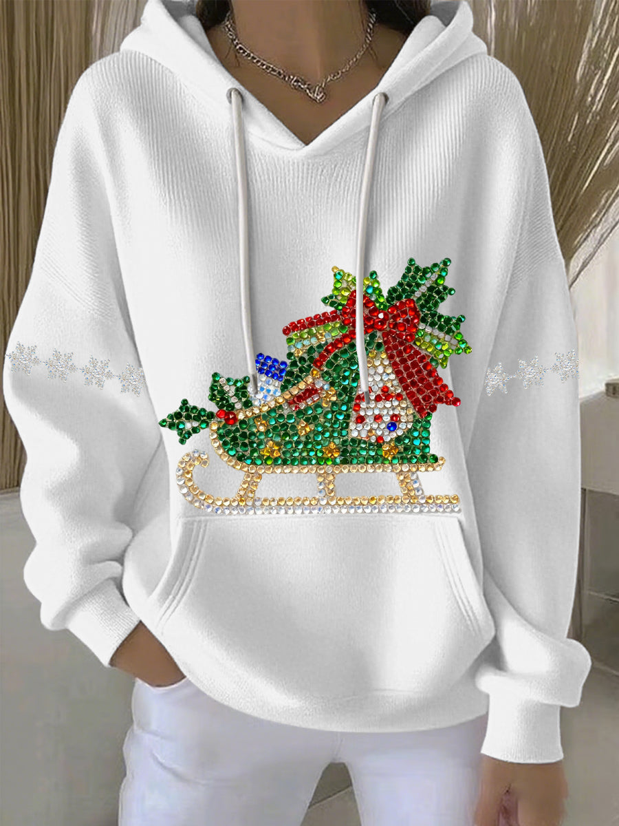 Women's Christmas Print Casual Hoodie with Drawstring