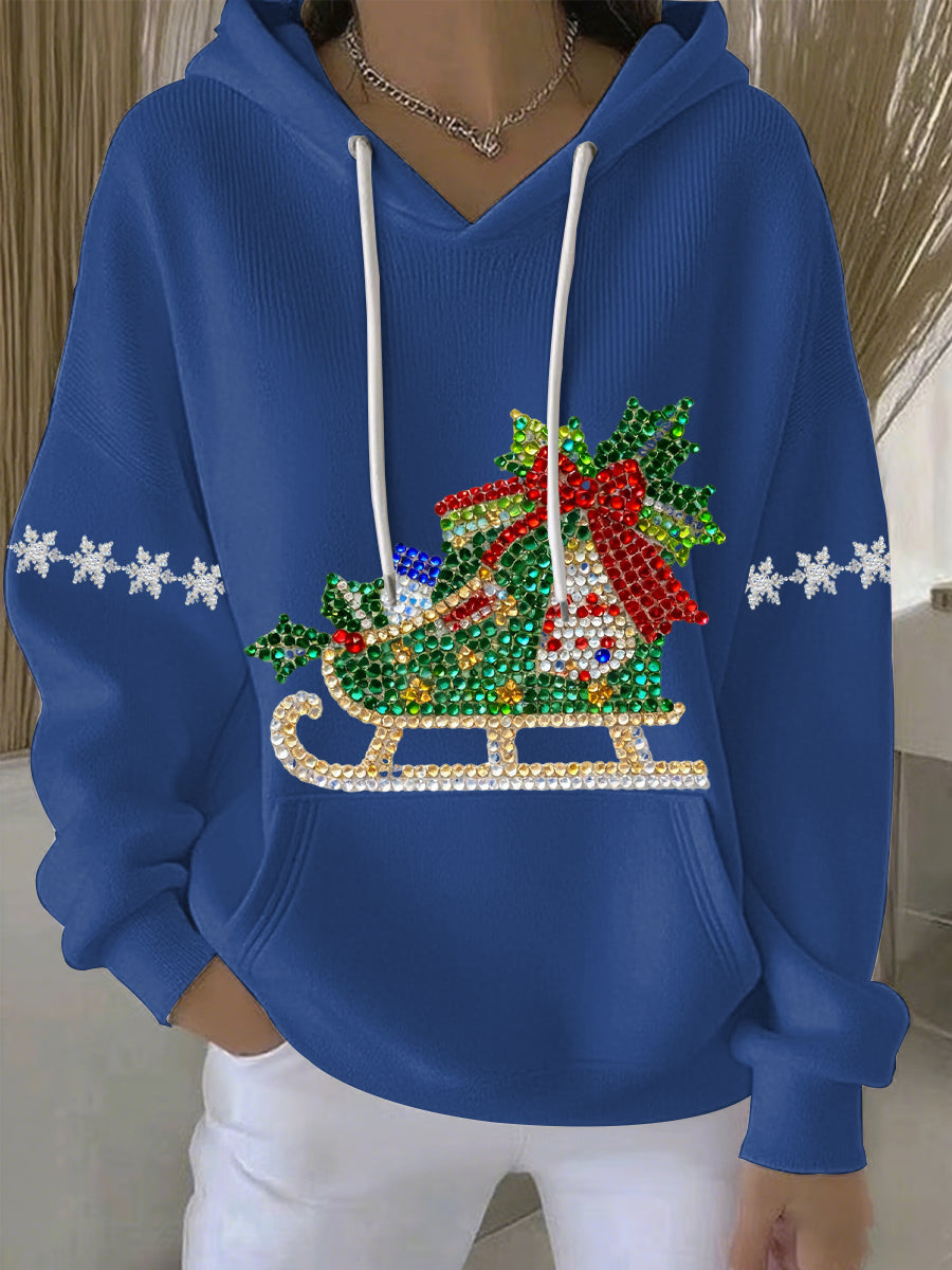 Women's Christmas Print Casual Hoodie with Drawstring