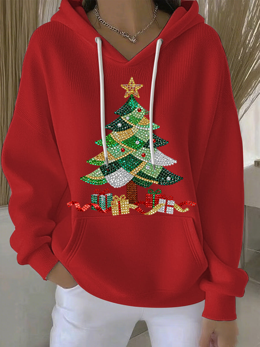 Women's Relaxed Christmas Print Casual Hoodie