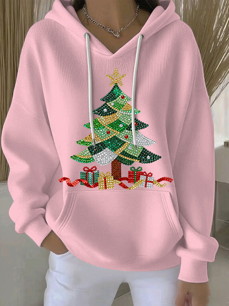 Women's Relaxed Christmas Print Casual Hoodie