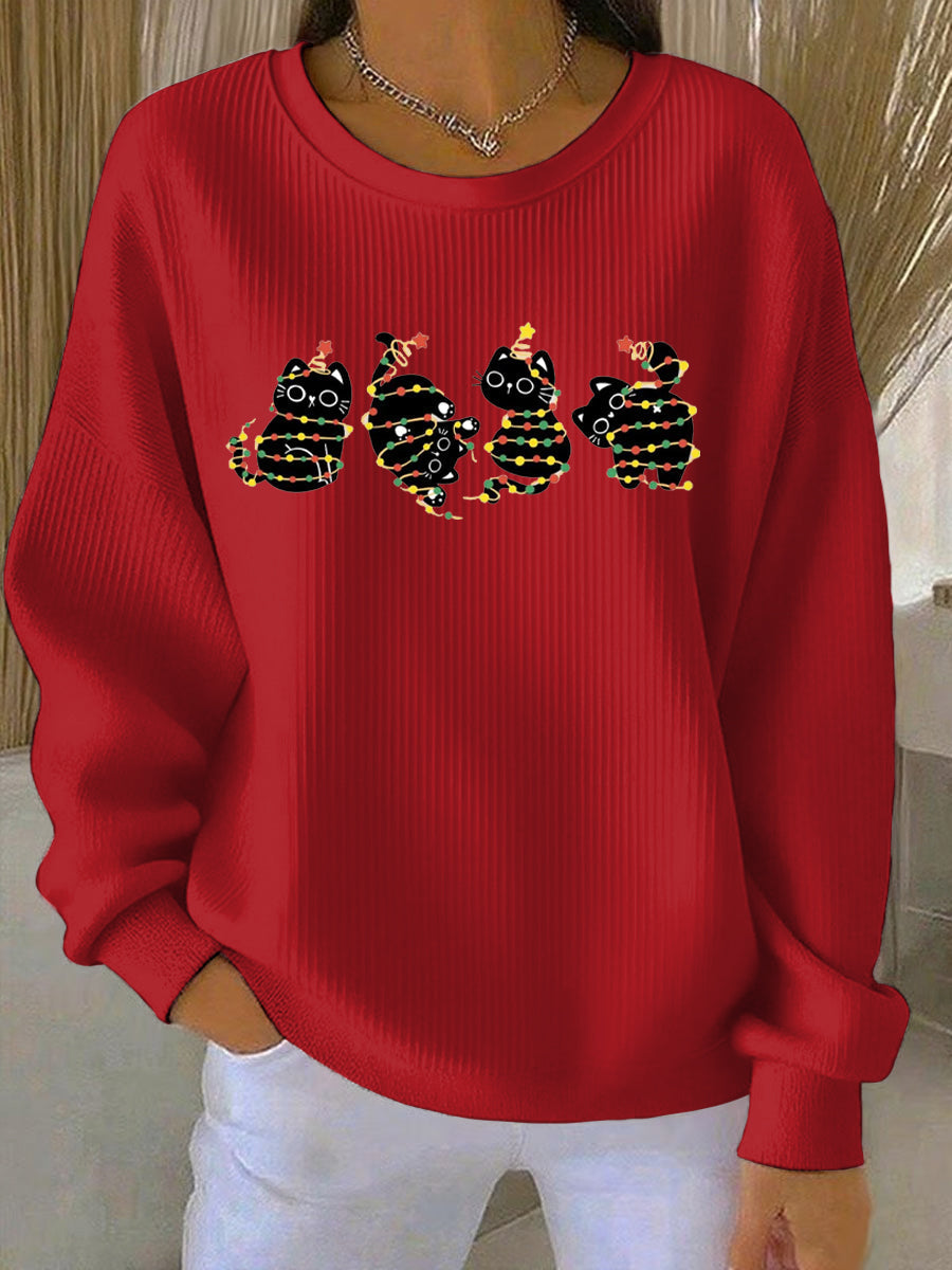 Women's Longline Relaxed Christmas Print Casual Sweatshirt