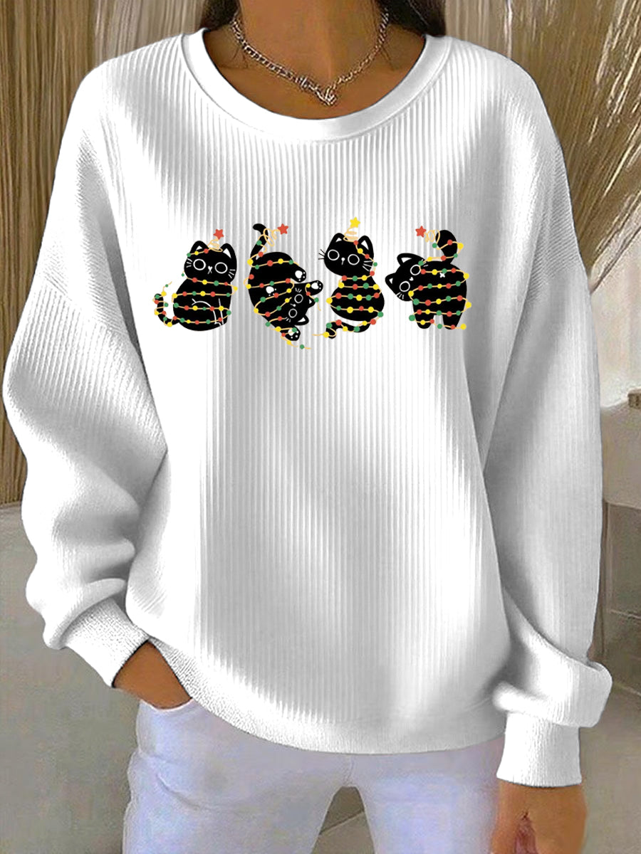 Women's Longline Relaxed Christmas Print Casual Sweatshirt