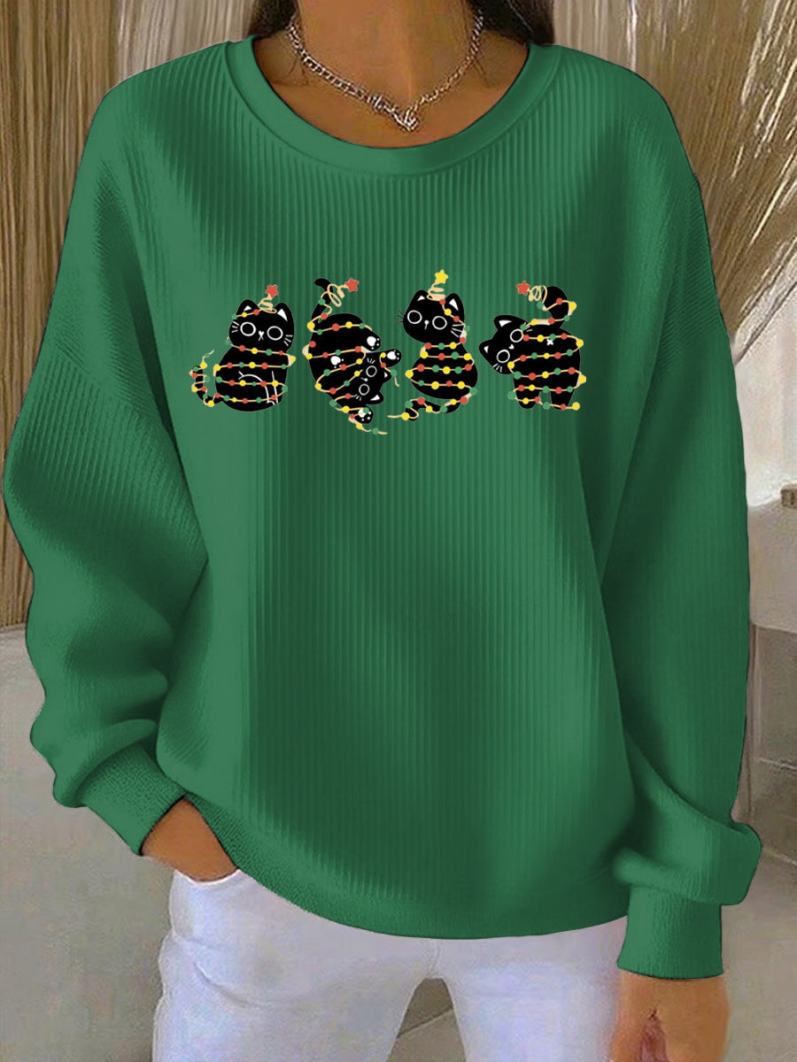 Women's Longline Relaxed Christmas Print Casual Sweatshirt