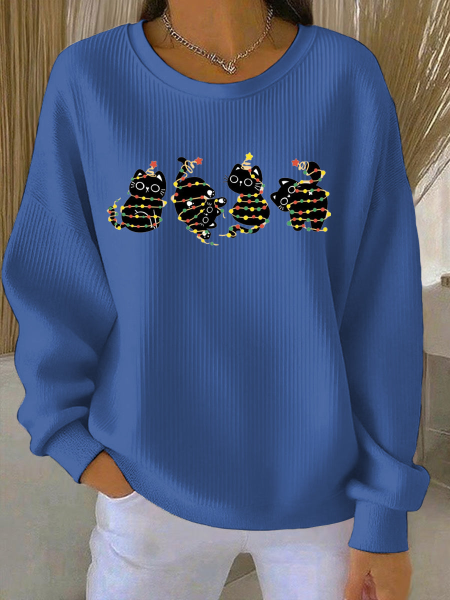 Women's Longline Relaxed Christmas Print Casual Sweatshirt