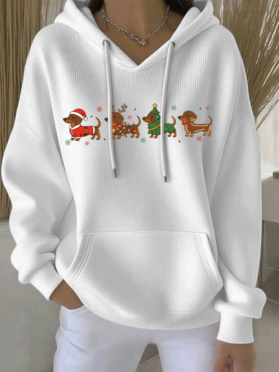 Women's Longline Christmas Print Casual Hoodie