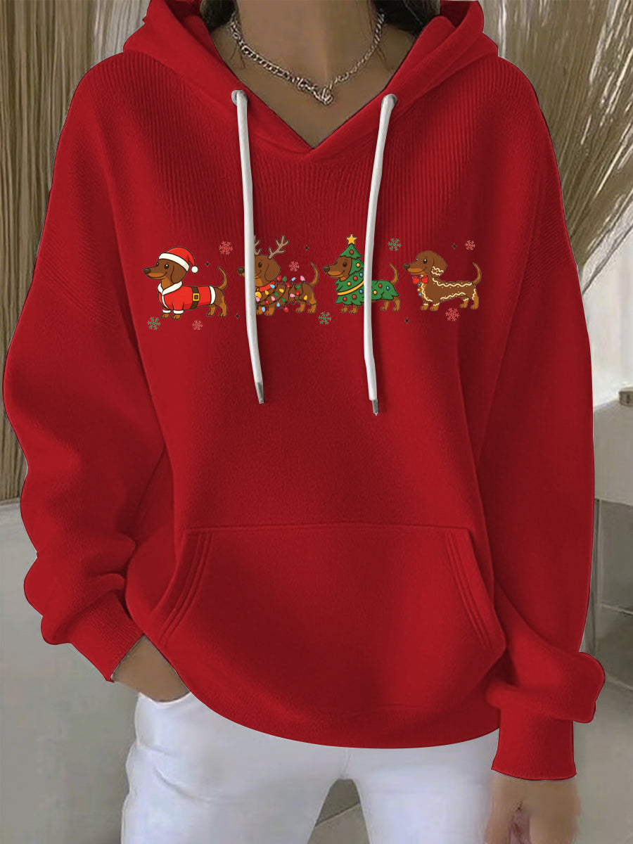 Women's Longline Christmas Print Casual Hoodie