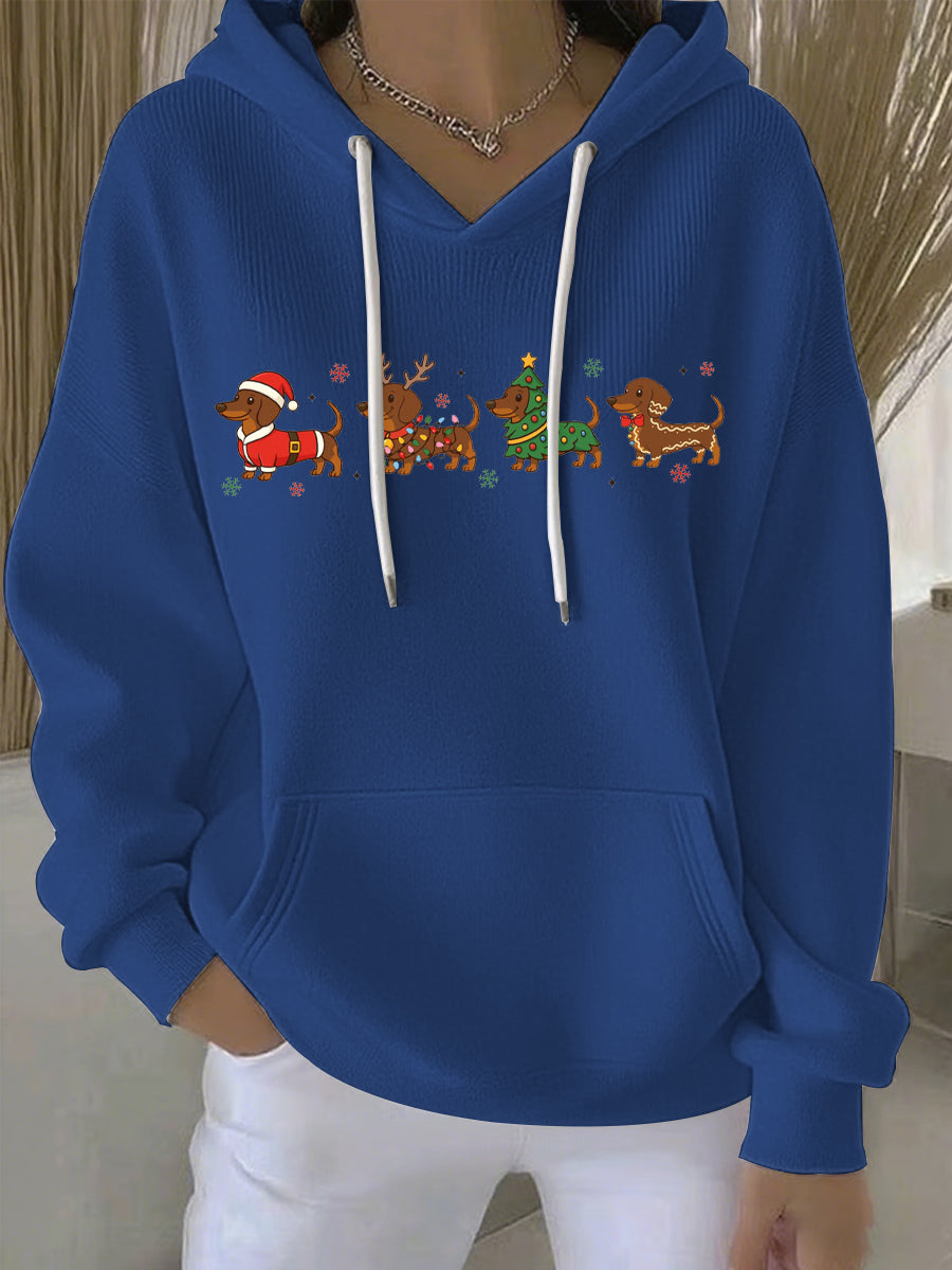 Women's Longline Christmas Print Casual Hoodie