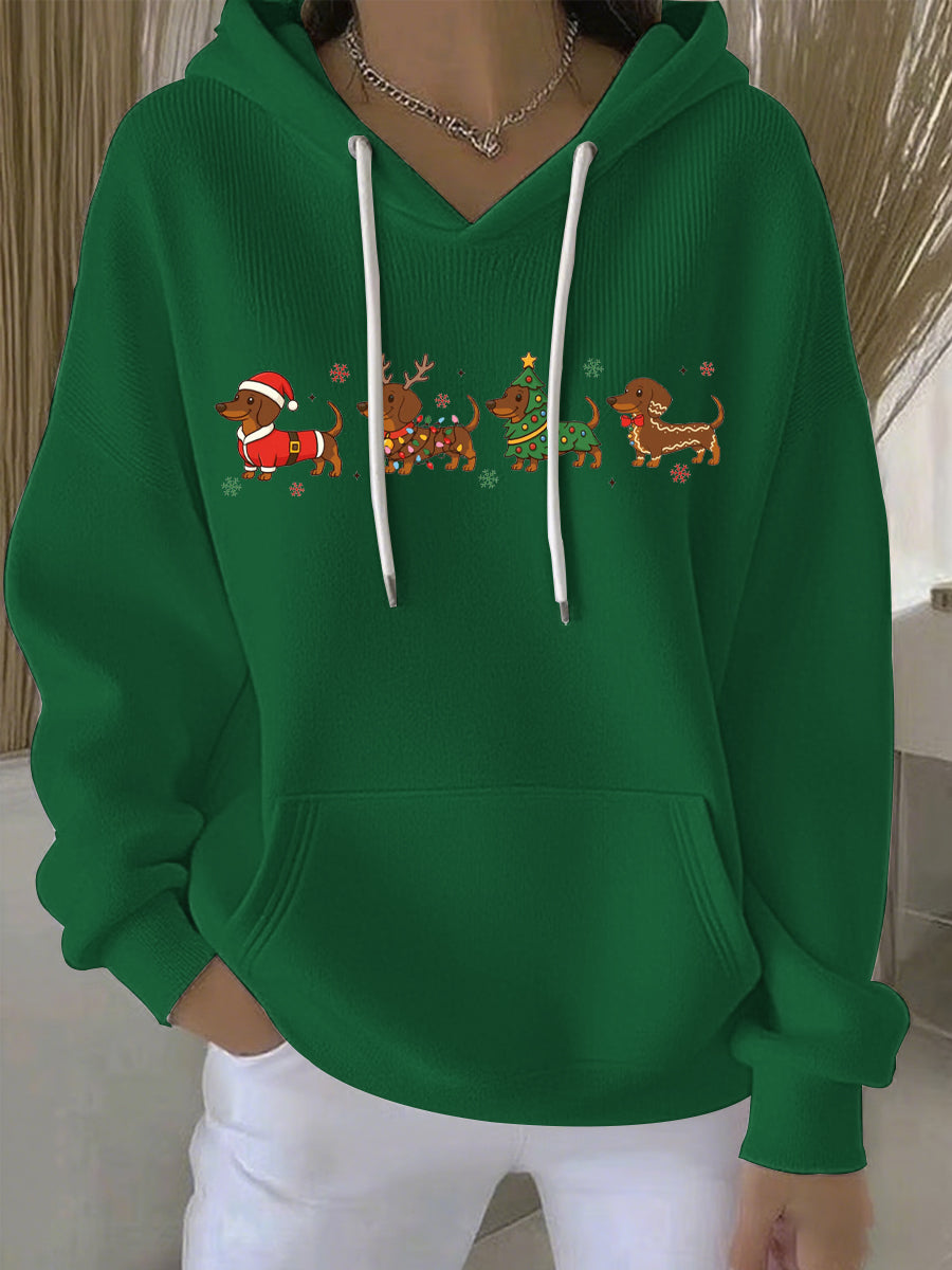Women's Longline Christmas Print Casual Hoodie