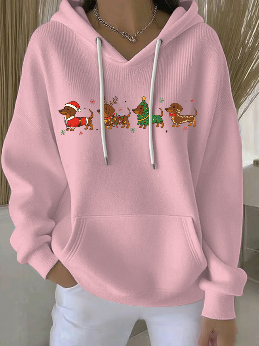 Women's Longline Christmas Print Casual Hoodie