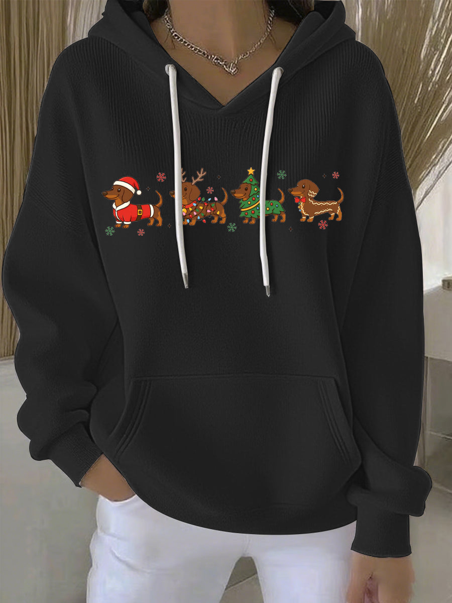Women's Longline Christmas Print Casual Hoodie