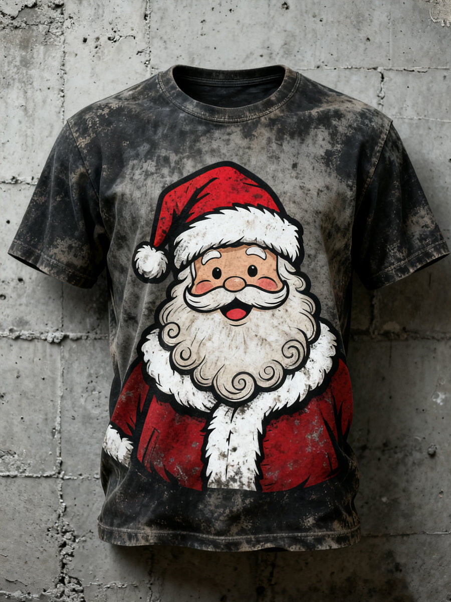 Men's Relaxed Vintage Christmas Santa Claus Print Casual Tee