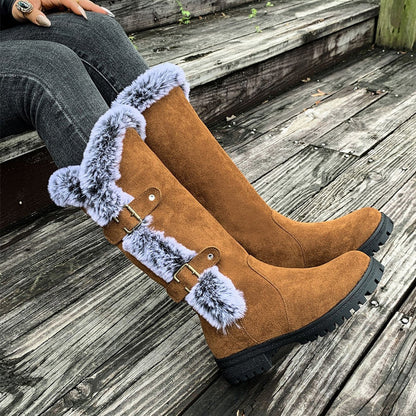 Cushioned Buckle Ladies Thick Plush Mid-Calf Snowboots