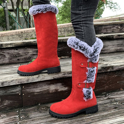 Cushioned Buckle Ladies Thick Plush Mid-Calf Snowboots